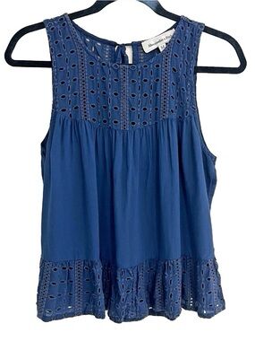 Abercrombie & Fitch Eyelet Peplum Tank Top Navy Blue Med Preppy Beach Coquette